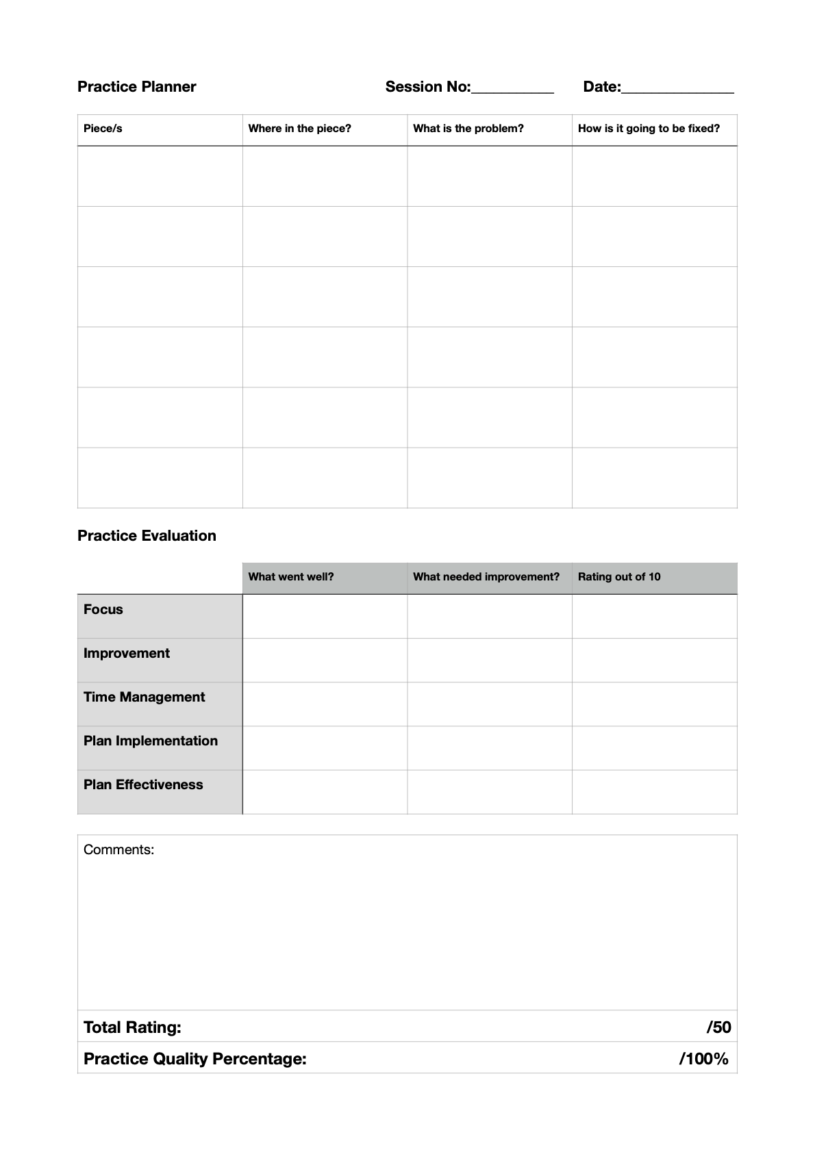 Practice Planner Template